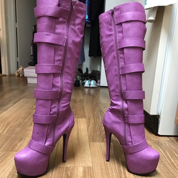 Purple Knee-High Heel Boots (Never Worn). - Picture 1 of 5
